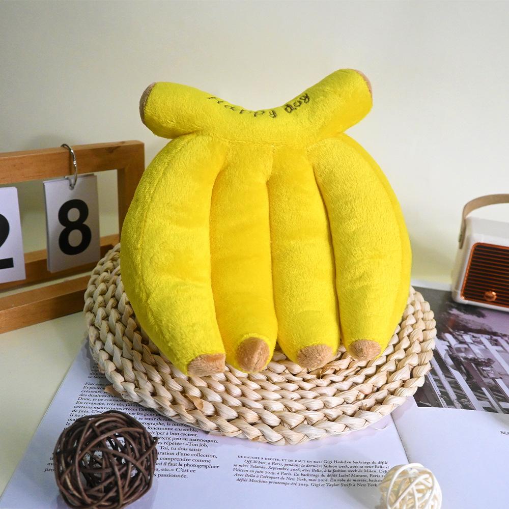 Classic Eco-friendly Banana-shaped Plush Pet Toy Durable Squeaky Chew Toy for Dogs Boredom-Busting Companion Home