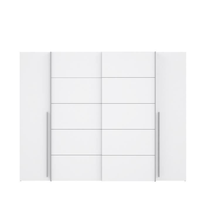 Armoire - Blanc mat - 2 portes battantes + 2 portes coulissantes - L 270,3 x P 61,2 x H 210 cm - NARAGO