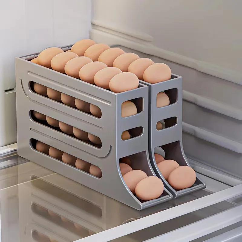 2/1pcs Large Capacity Refrigerator Egg Storage Box Rolling Kitchen Container Eggs Rolling Rack Refrigerator Egg Organizer Holder
