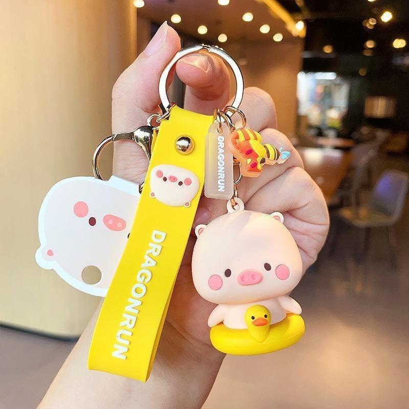 Adorable Cartoon Pig Keychain Cute And Creative Soft Rubber Key Accessory For Bags And Cars