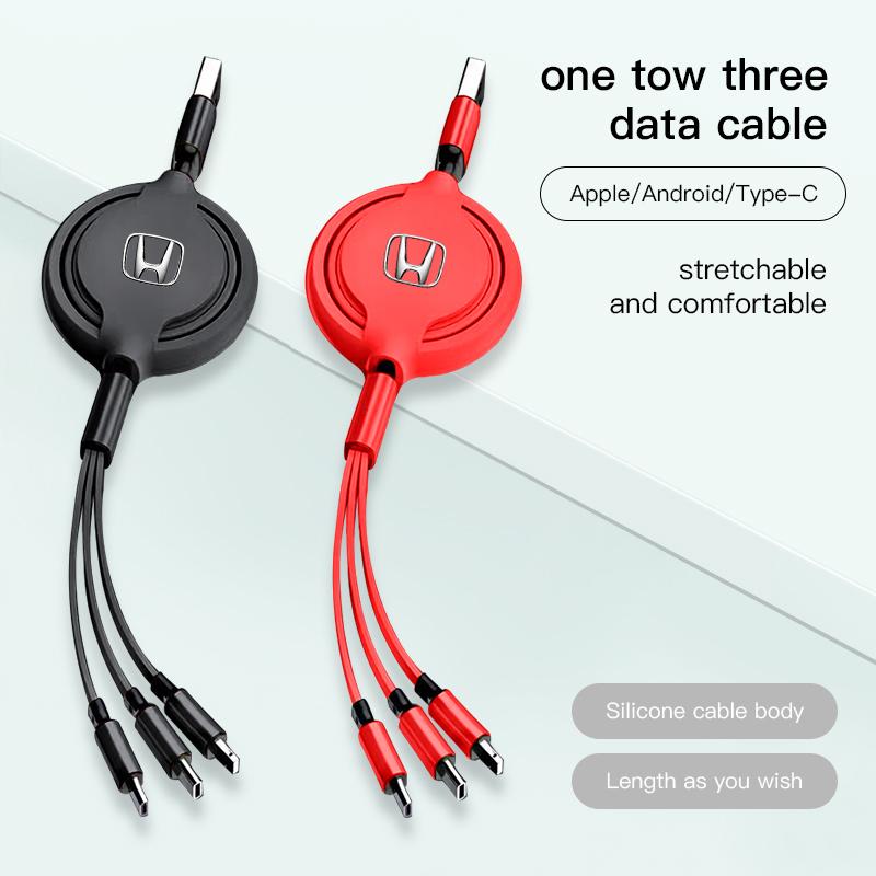 ARB1 Car Interior Charging Data Cable Scalable 3 In 1 Phone Charger For Honda FIT civic accord jazz pilot CRV odyssey HRV Vezel CRZ