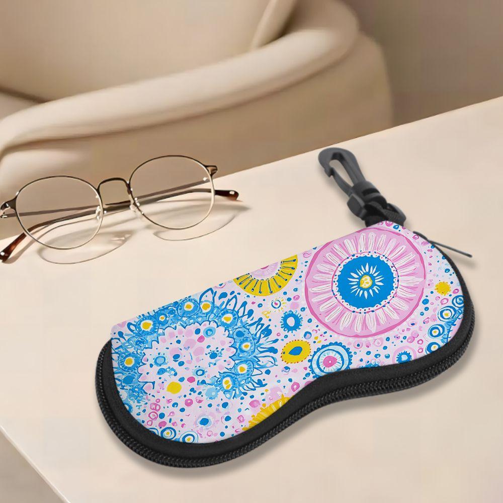 2D-Colorful Floral Pattern Protective Glasses Case, Watercolor Mandala Print Sunglasses Case, Portable Lightweight Eyewear Pouch Holder for Women Trav