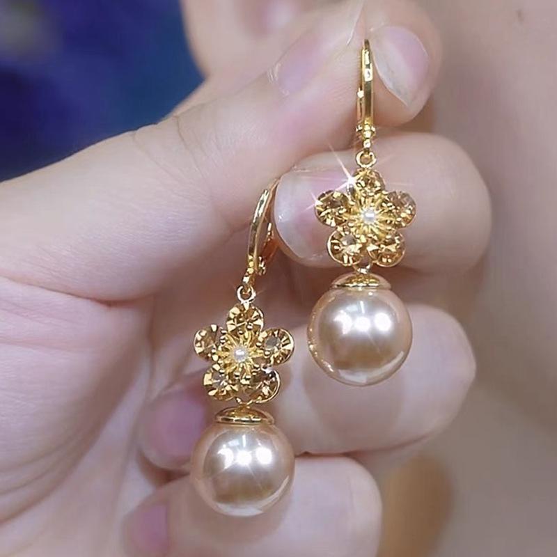 Модные серьги-капли из искусственного жемчуга с цветком циркония цвета шампанского для женщин, корейские элегантные легкие роскошные серьги, ювелирные изделия в подарок