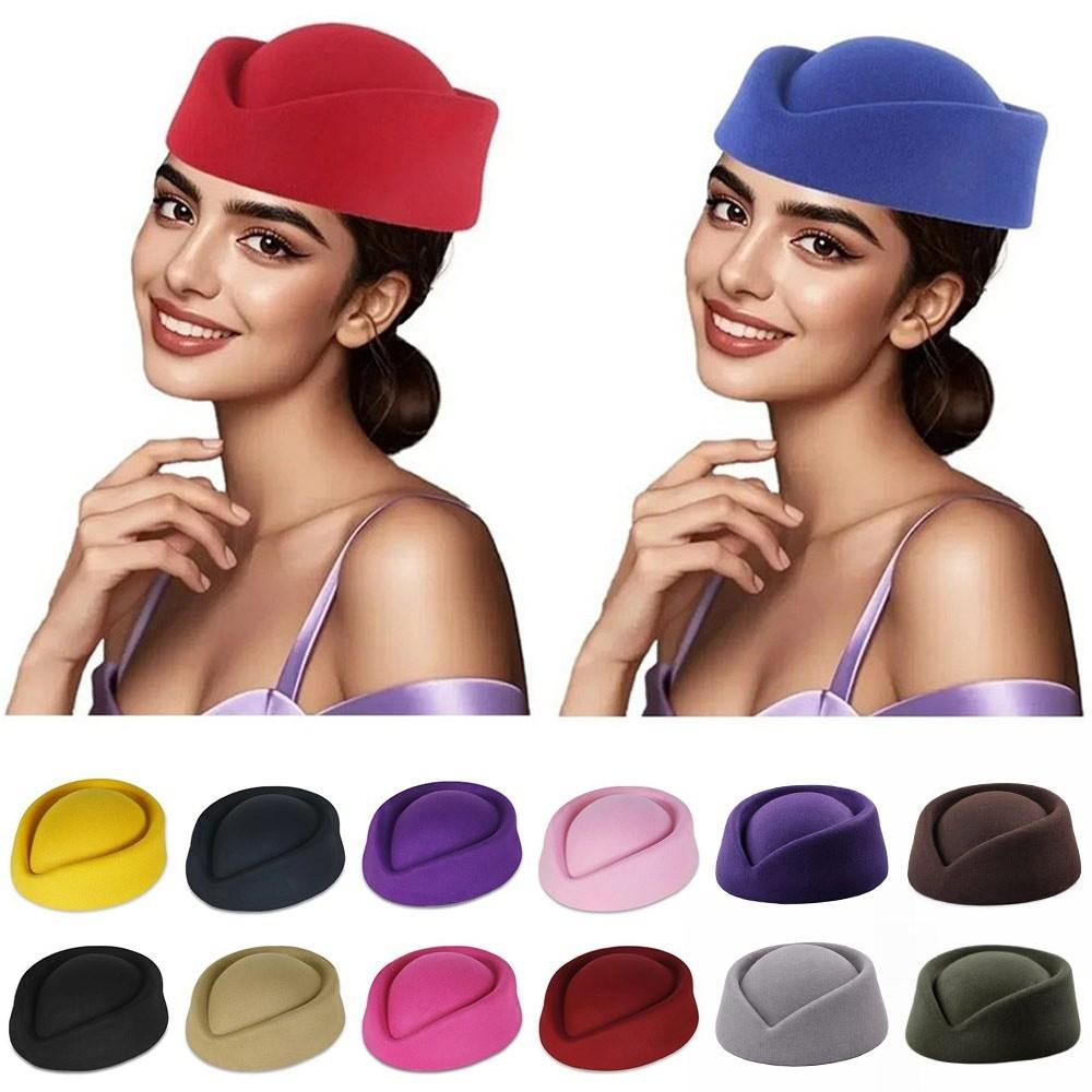 Строгая шляпа стюардессы Британский ретро фетровый берет Модные цилиндры Женские головные уборы