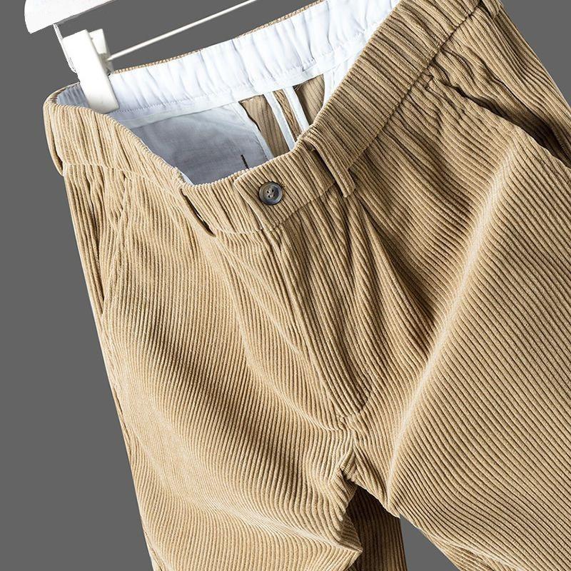 Autumn Thick Men's Double-pleated Trousers Large Size Slim-fit Corduroy Business Casual Pants