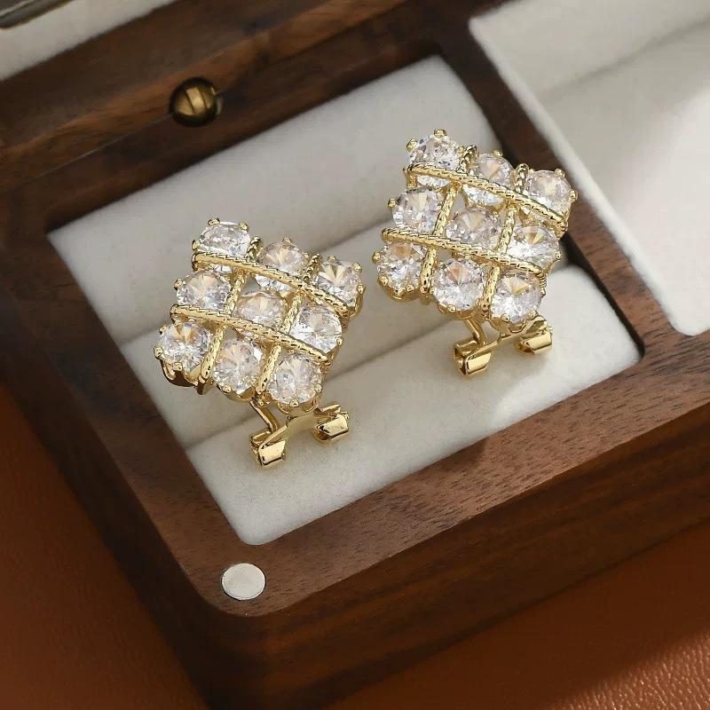 Sparkling Square Zirconia Flower Luxury Earring For Women Party Jewelry Accessories Gifts