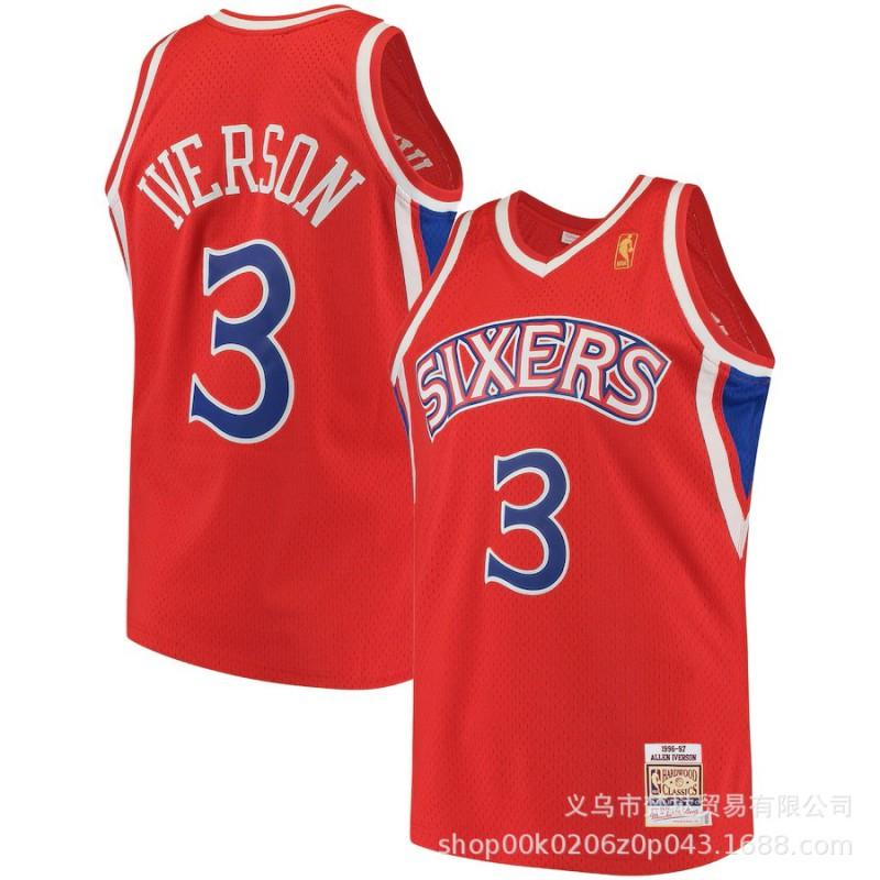 Мужская ретро баскетбольная майка Аллена Айверсона №3 Philadelphia 76ers Хлопок V-образный вырез Без рукавов Спортивная одежда Для фанатов