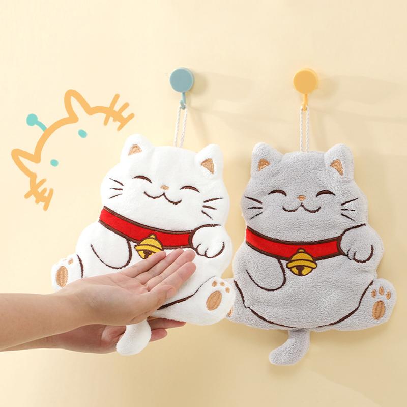 Japan Style Kitchen Hand Towels Cartoon Cat Absorbent Hanging Towel For Bathroom Kitchen Wiping Cloth Children Handkerchief