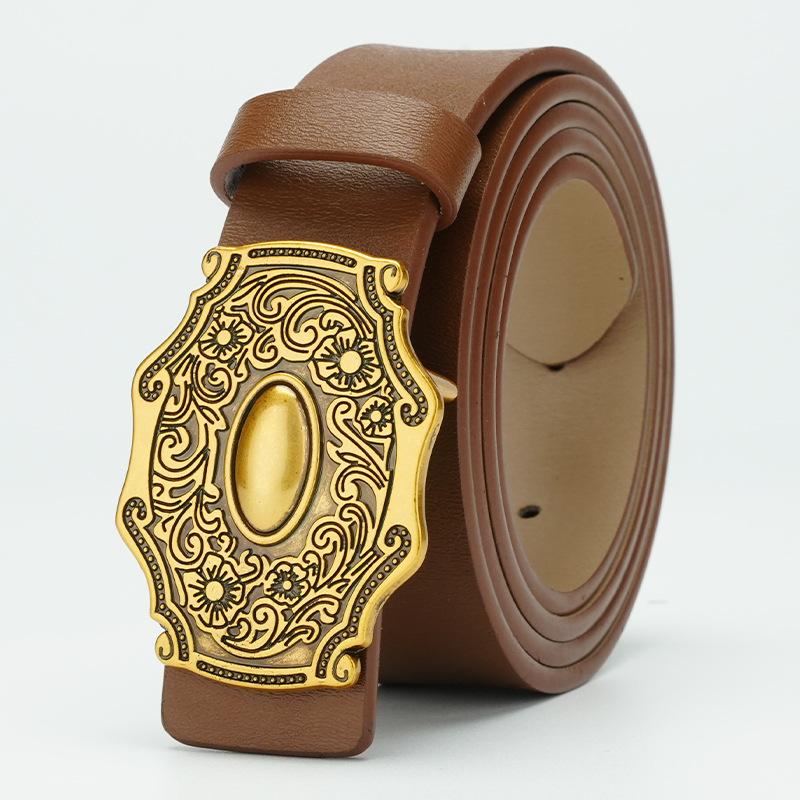 Ретро женский ремень из коровьей кожи с перфорацией, коричневый черный ремень для брюк, натуральная кожа, гладкая пластинчатая пряжка