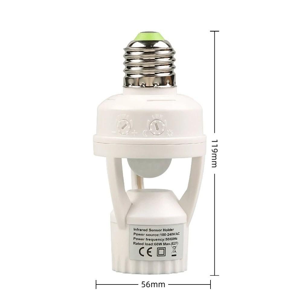 E27 Motion Sensor Light Socket 10-300 Second Delay Smart Lamp Holder Adapter Indoor Use