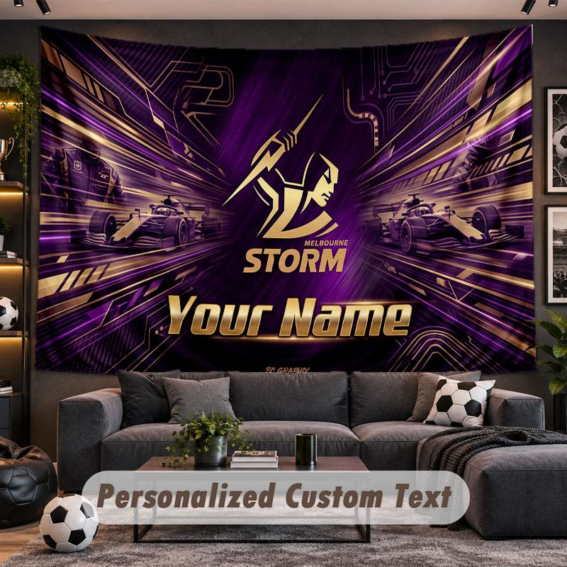 Настенный гобелен на заказ с именем, узором Melbourne Storm, персонализированный печатный текстиль, декор для стены