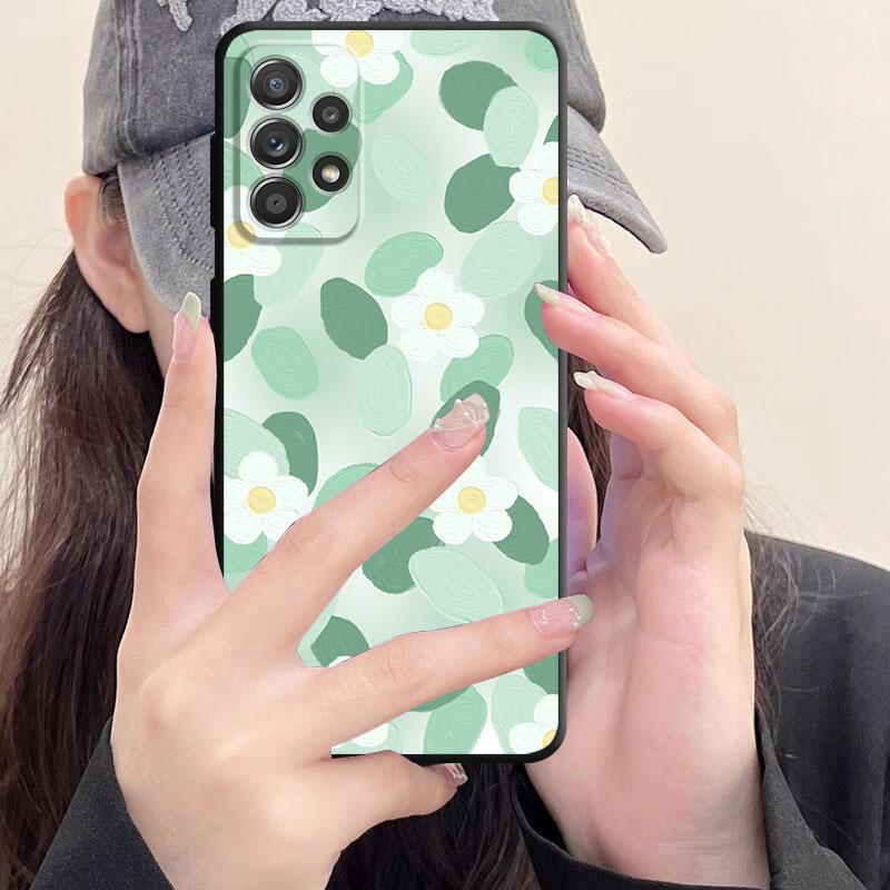 Роскошный чехол для телефона с мягкой задней панелью черного цвета для Samsung Galaxy A33 A32 A21s A53 A22 A71 A31 A51 A13 A23 A72 A52 A11 с милым цветочным принтом