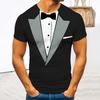 Men T-shirt Fake Two-Piece Suit Pattern Pullover Tops Round Neck Design