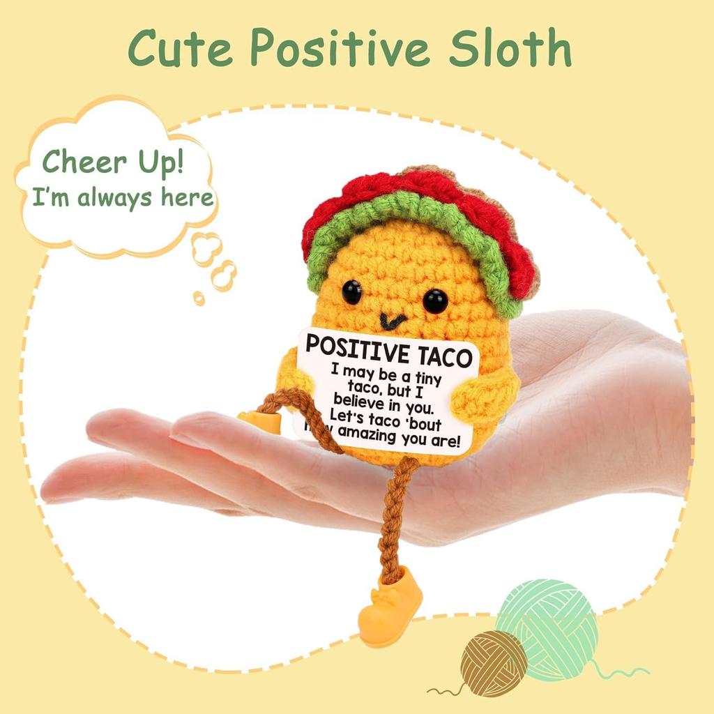 Crochet Inspirational Positive Support Taco Doll With Crad Home Room Decoration Funny Handmade Knitted Taco Desktop Ornament