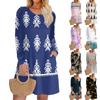 Women's Long Sleeve Dress Fall Casual T Shirt Loose Fit Pleated Front Dresses With Pockets