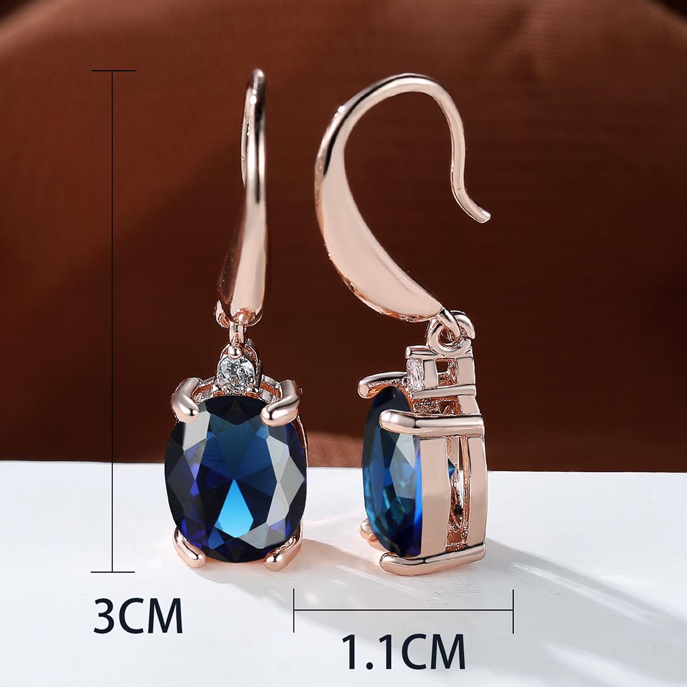 Aqua Blue Zircon Drop Earrings for Women Rainbow Crystal Oval Stone Rose Gold Hook Earrings Wedding Jewelry Gifts