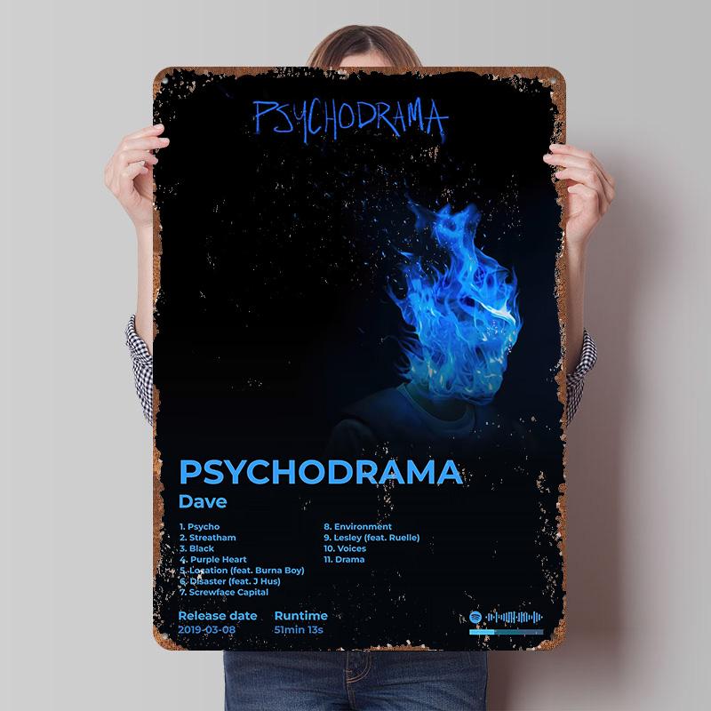 Dave Psychodrama Album Cover Art Poster Customized Wall Art Vintage Metal Signs Retro Tin Plaque for Man Cave Room Decor Men