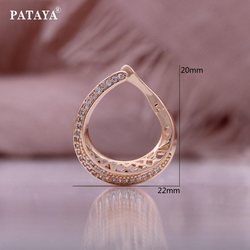 PATAYA Круглые женские серьги из розового золота с белым искусственным цирконом в итальянской технике микроинкрустации
