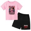 Kids Cool Summer Hot Sale T-shirt Anime Film Pink Top Boys Girls Short Sleeve+Shorts Two-piece Casual Sports Trend Set