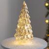 Glass Christmas Tree Figurine Tabletop Tree Ornament with LED Lights Holiday Decor Light Up Tree Cone for Home Office Parties Table Centerpiece