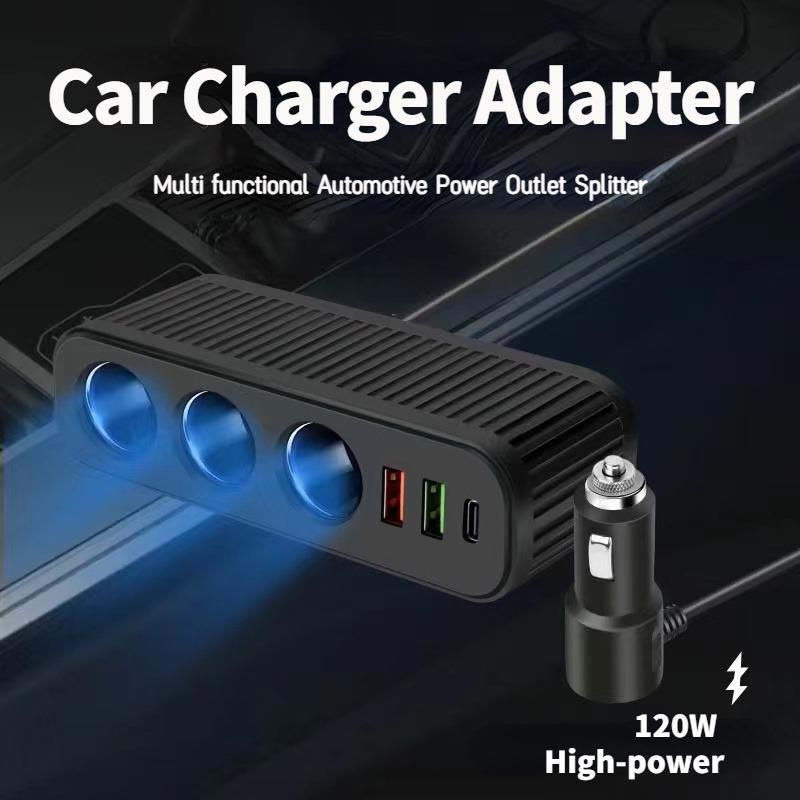 120W 3 IN 1 USB Power Adapter Car Cigarette Lighter Phone Charger PD Quick Charge Power Adapter Multifunctional Socket Charger
