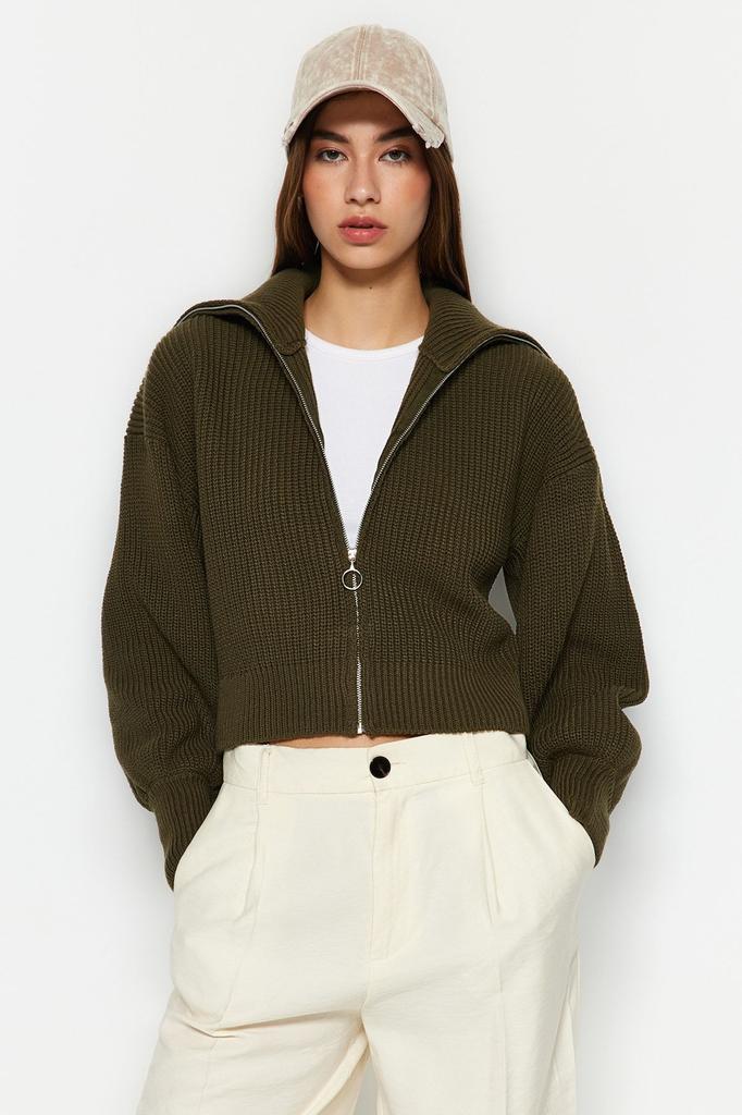 Женский элегантный кардиган, черный укороченный трикотажный кардиган на молнии