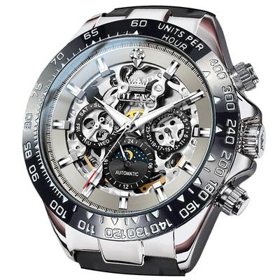 Автоматические скелетонизированные часы с датой, люминесцентные, модные, деловые, серые, мужской дисплей, водонепроницаемые, с бриллиантами, часы,