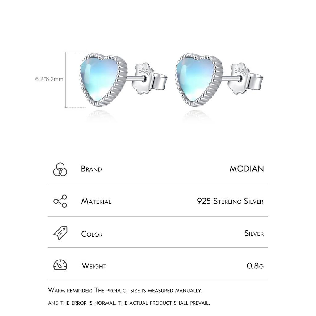 MODIAN Настоящее серебро 925 пробы, очаровательные сердечки, лунный камень, простые серьги-гвоздики для женщин, вечерние модные ювелирные изделия, подарки на день рождения