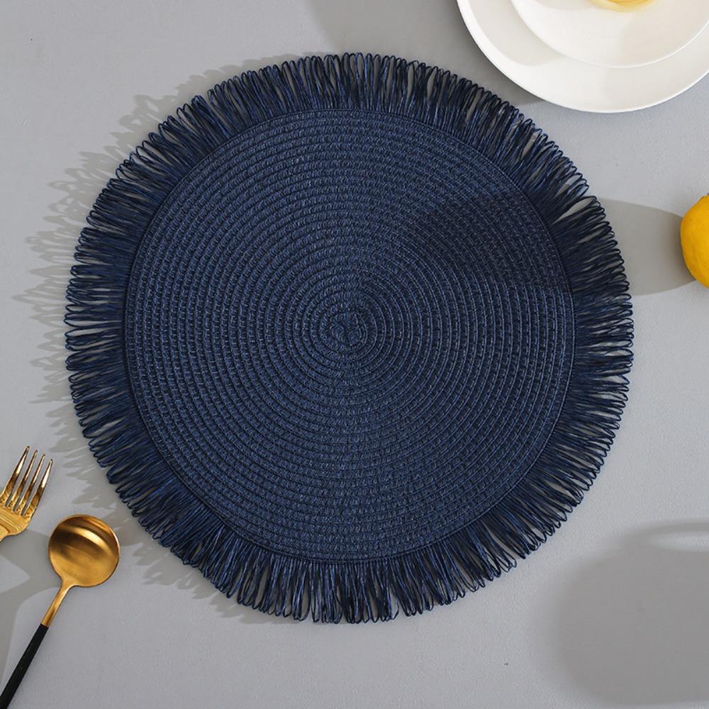 Round Heat Resistant Place Mat with Tassel Dining Table Mat Braided Placemat  Home