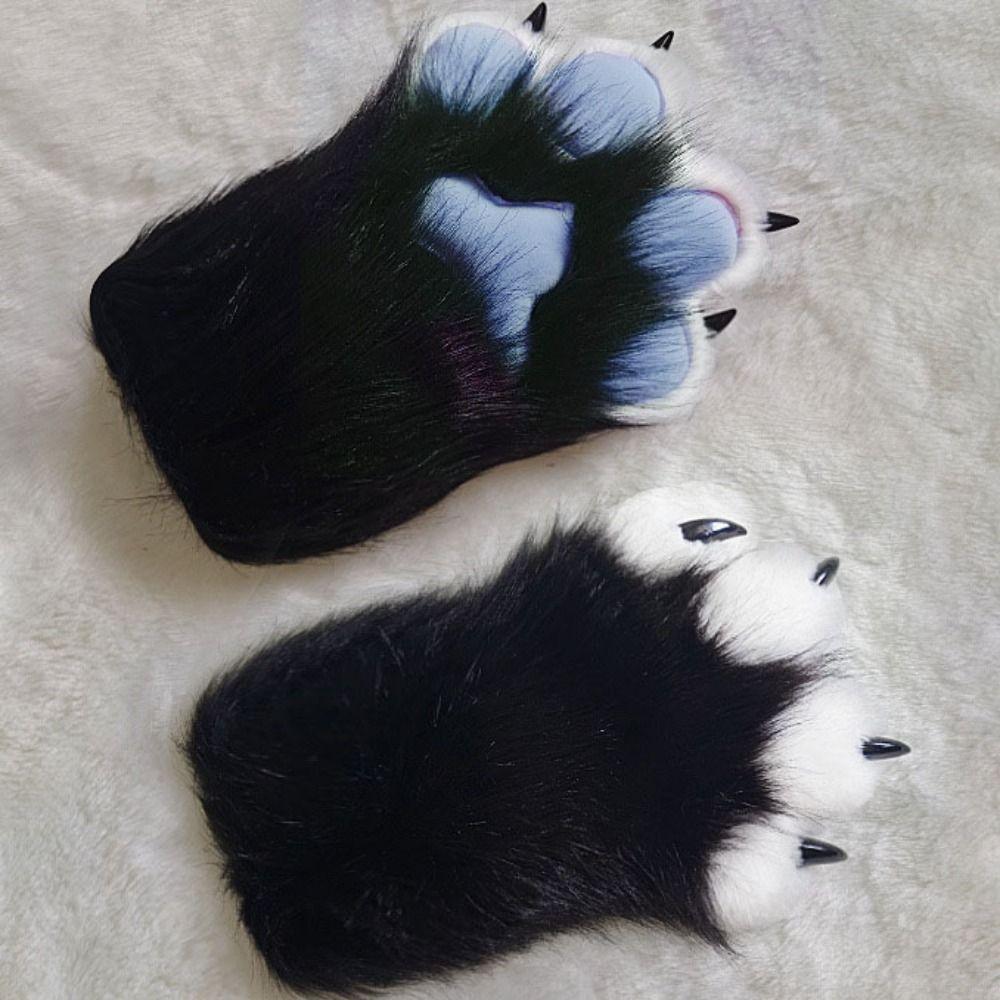 Cartoon Plush Cat Paw Gloves Furry Cat Claw Mittens Kawaii Cosplay Props  Club