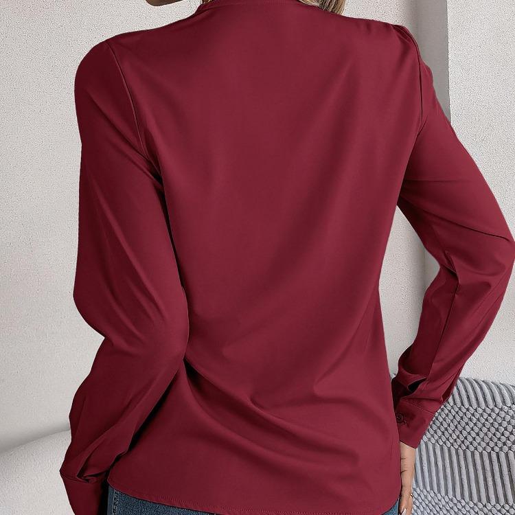Женская блузка с длинным рукавом и V-образным вырезом, шифоновый топ, однотонная футболка, уличная одежда, женская футболка