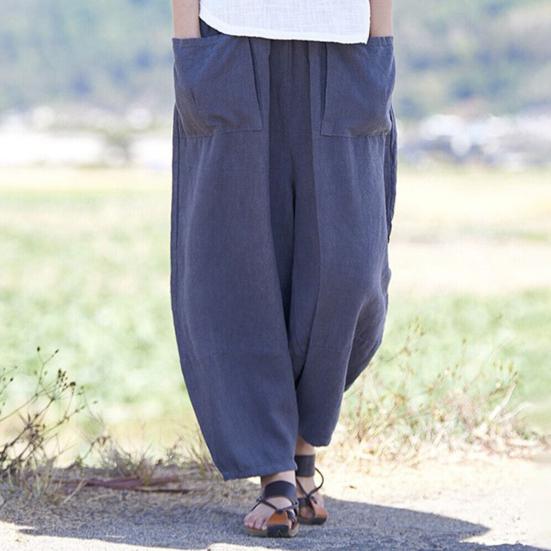 Женские брюки-шаровары, широкие однотонные длинные брюки с карманами, эластичный пояс, свободные повседневные брюки для путешествий