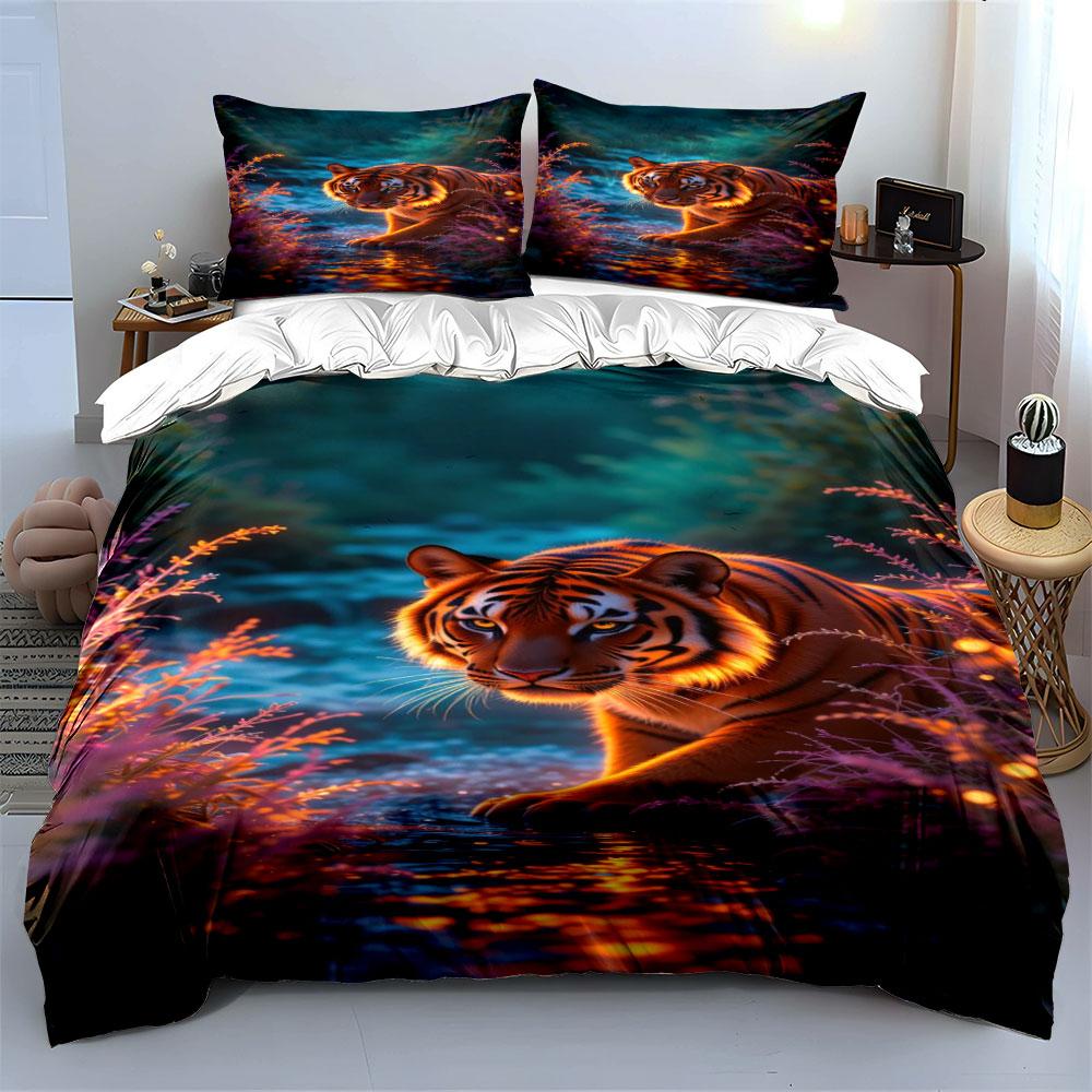 Tiger with water reflection. Bedding sets Duvet cover sets Duvet covers Pillowcases(1*Duvet Cover 2*Pillowcases without duvet insert)