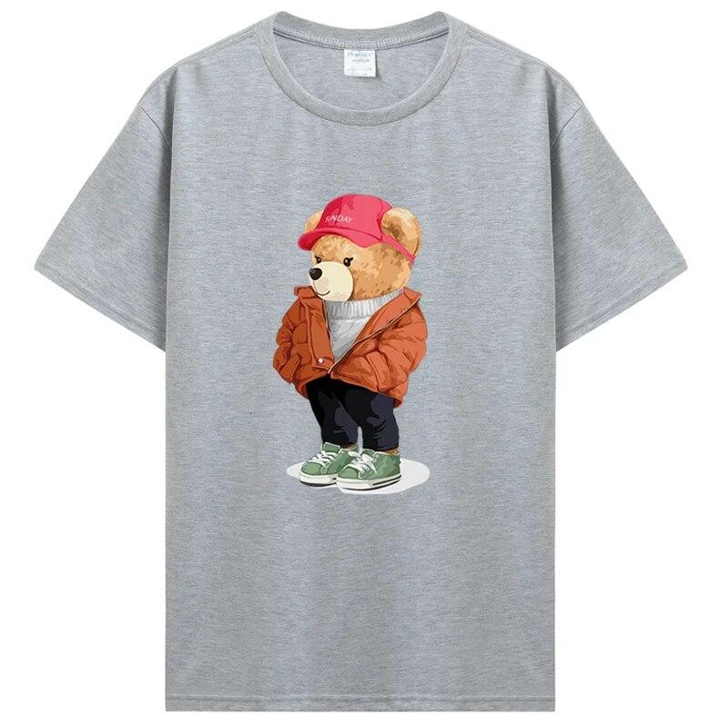 Уличная мода, одежда плюшевого мишки, унисекс, летние брендовые футболки, топы с короткими рукавами, ретро футболка унисекс, хлопковая футболка, уличная одежда Harajuku