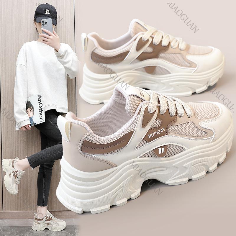 Fashion Fashion Women Breathable Sneakers Spring Summer Mesh Lace-up Casual Walking Shoes Ladies Versatile Platform Mixed Color Tennis