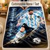 Flannel BlanketLionel Messi Custom Name Text Personalized Soft Warm Throw Blanket Home Decor Gift