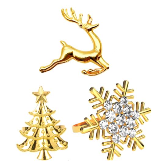 Christmas Napkin Rings Alloy Snowflake Elk Tree Napkin Holders Decorative Napkin Rings for Holiday Dining Table Decoration