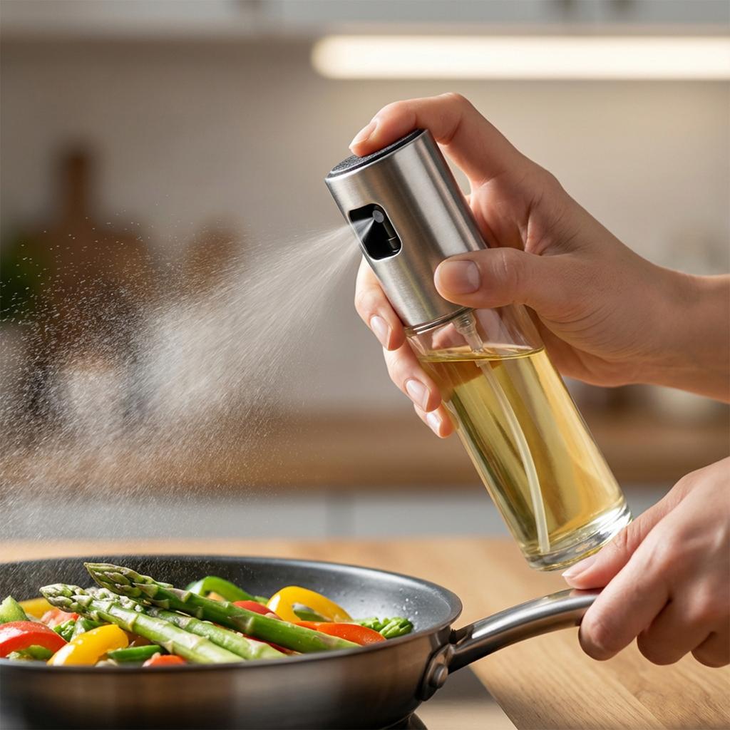 Stainless Steel Oil Sprayer, Kitchen Oil Sprayer, Atomizing Oil Bottle, Press-Type Oil Sprayer, Non-Dripping Oil Bottle