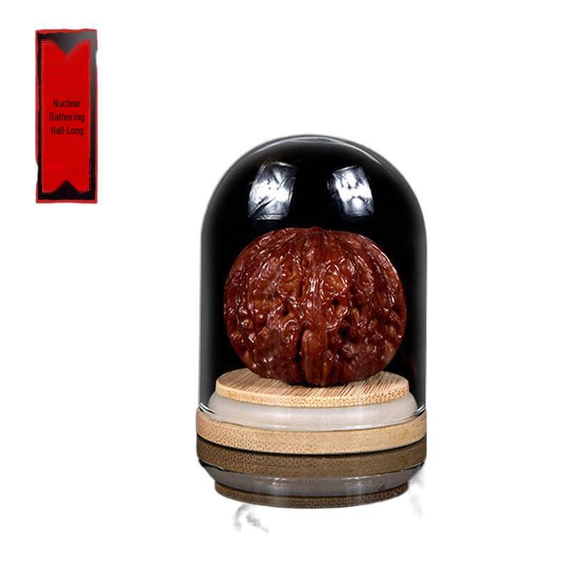 Дисплей для грецких орехов Вэньвань, тыквы и косточек оливы с бамбуковым основанием и стеклянным колпаком высокой прозрачности