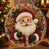 Decorative Ornaments for Garden Christmas DIY Faux Diamond Painting Hanging, Santa Wreath Acrylic Pendant, Pearl Crystal Texture Beads Craft Kit Wall