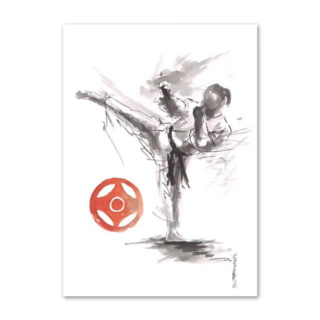 Японский Минимализм Черный Шотокан Самурай Каратэ Искусство Тушь Холст Живопись Постеры и Принты Настенные Картины для Декора Гостиной