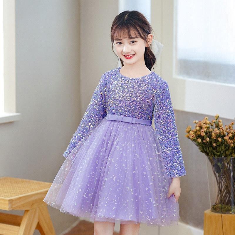 Осенне-зимнее вечернее платье для девочек с длинными рукавами и пайетками, наряд для выступлений