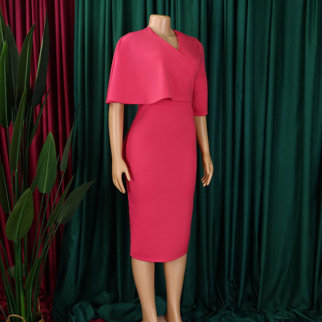 YYFS Women's Fashion Summer Spring Solid Color Print Short Sleeve V-Neck High Waist Casual Dresses