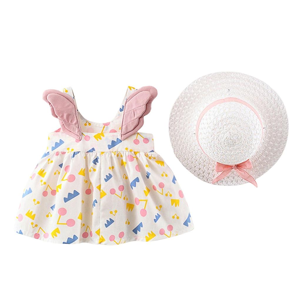 Летний комплект для девочек без рукавов с милым принтом принцессы в платье и шляпе