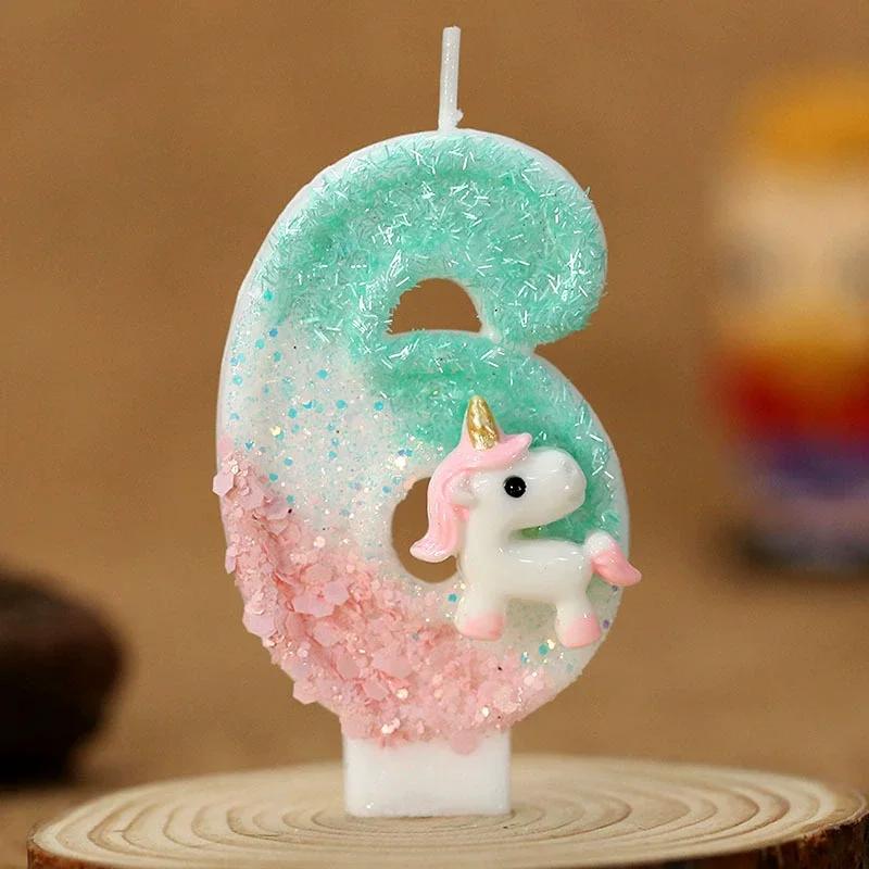 Happy Birthday Candle 0-9 Numbers Candle Pink Unicorn Birthday Candles for Cake Children's Birthday Party Candle Cake Decorating
