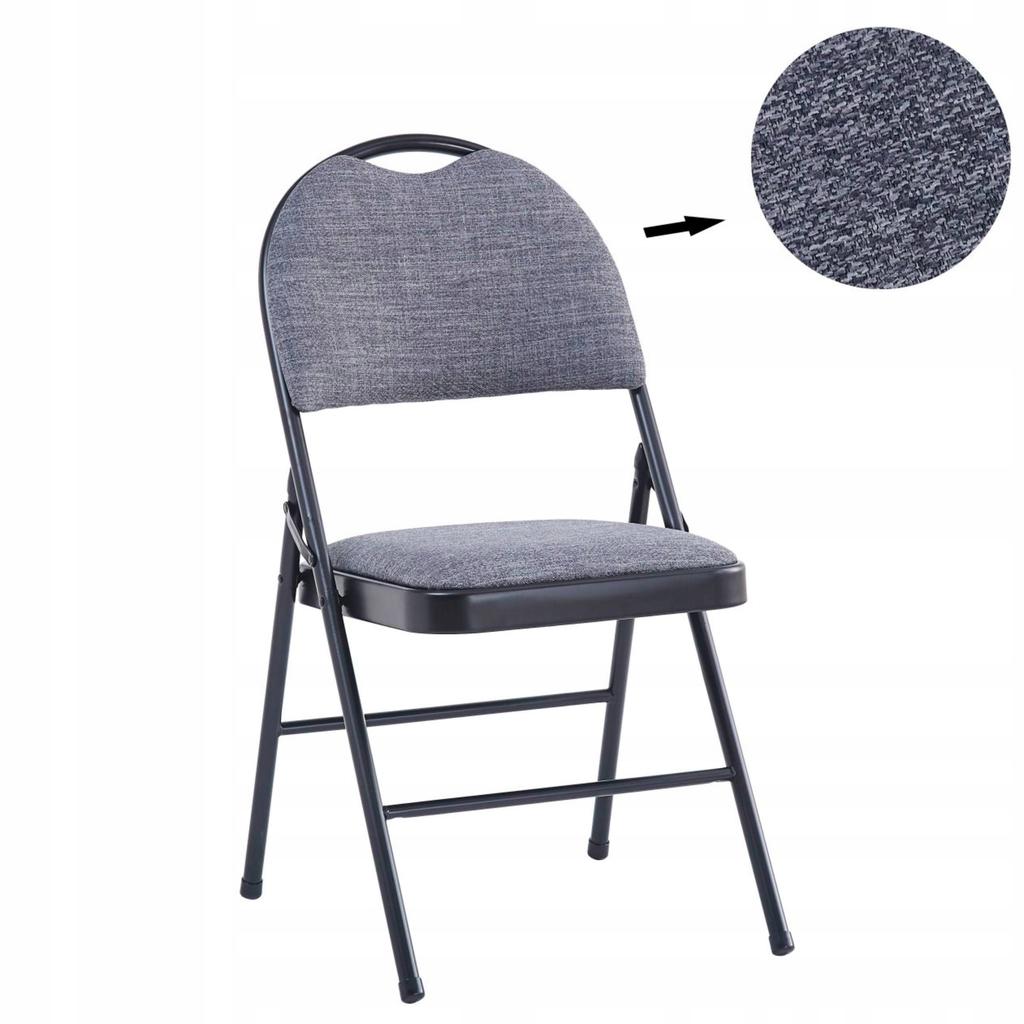 Gray metal upholstered folding chair with handle for office and home
