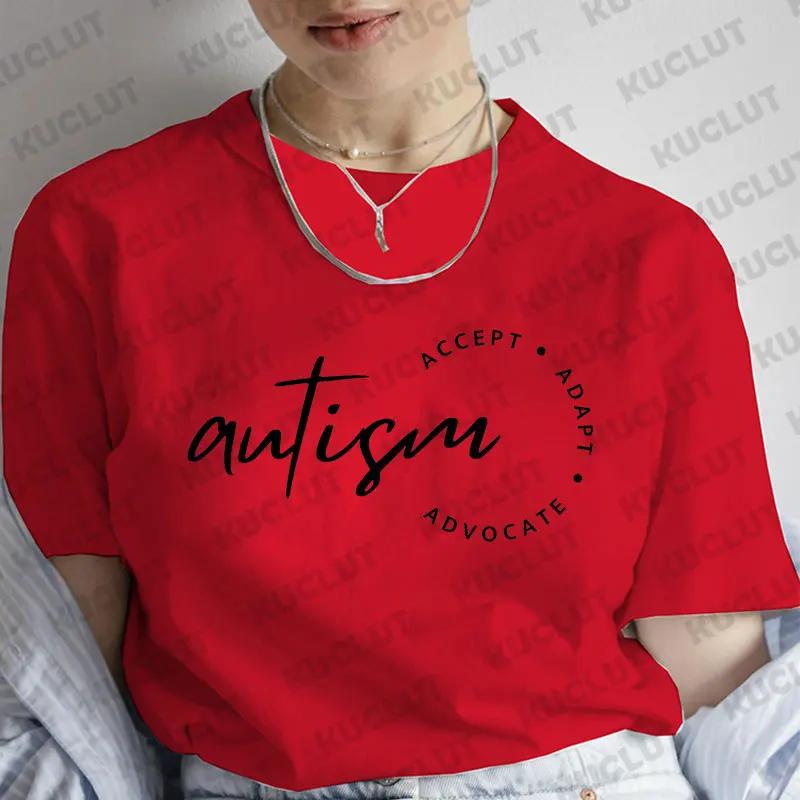 Autism Awareness Short Sleeve Tees Casual Female Clothing Graphic Tops Women Streetwear Oversized Fashion Autism Accept T-shirt