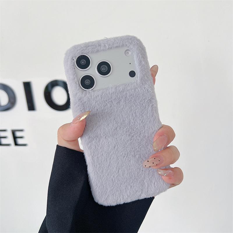 Зимний теплый однотонный пушистый плюшевый чехол для телефона iPhone 17 Air 16 15 14 13 Pro Max Ударопрочный защитный чехол
