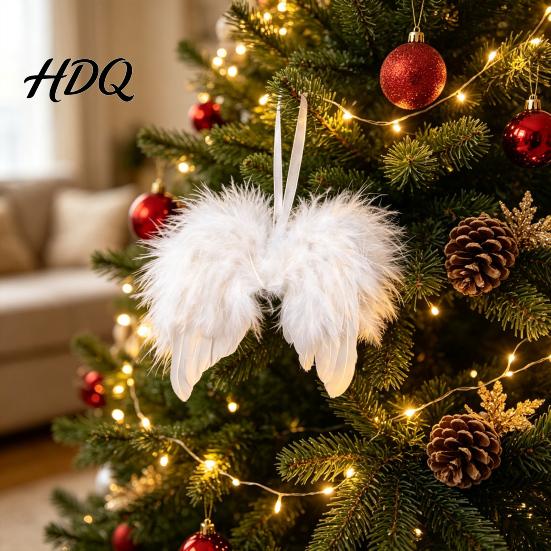 Festive Home Decor 10Pcs White Feather Angel Wings Ornament for Christmas Tree Decoration Soft Fluffy Hanging Decorations Pendant with Lanyard