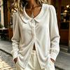 Button Down Shirts Fall Winter Women Velvet Shirt, Regular Fit Long Sleeve Office Work Top Top, Soft Solid Color Lapel Collar Blouse for Lady
